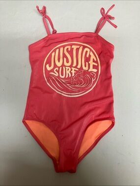 Justice Pink One-Piece Swimsuit with Orange Accent